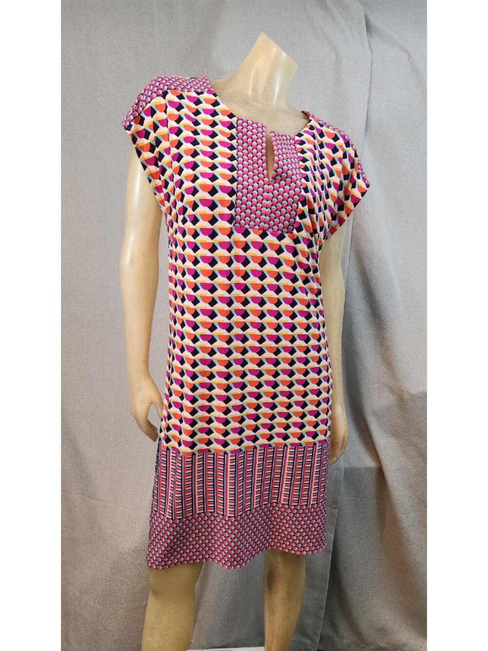 Laundry Shelli Segal Pink Blue Orange Geo Shift Summer Dress Womens USED MEDIUM